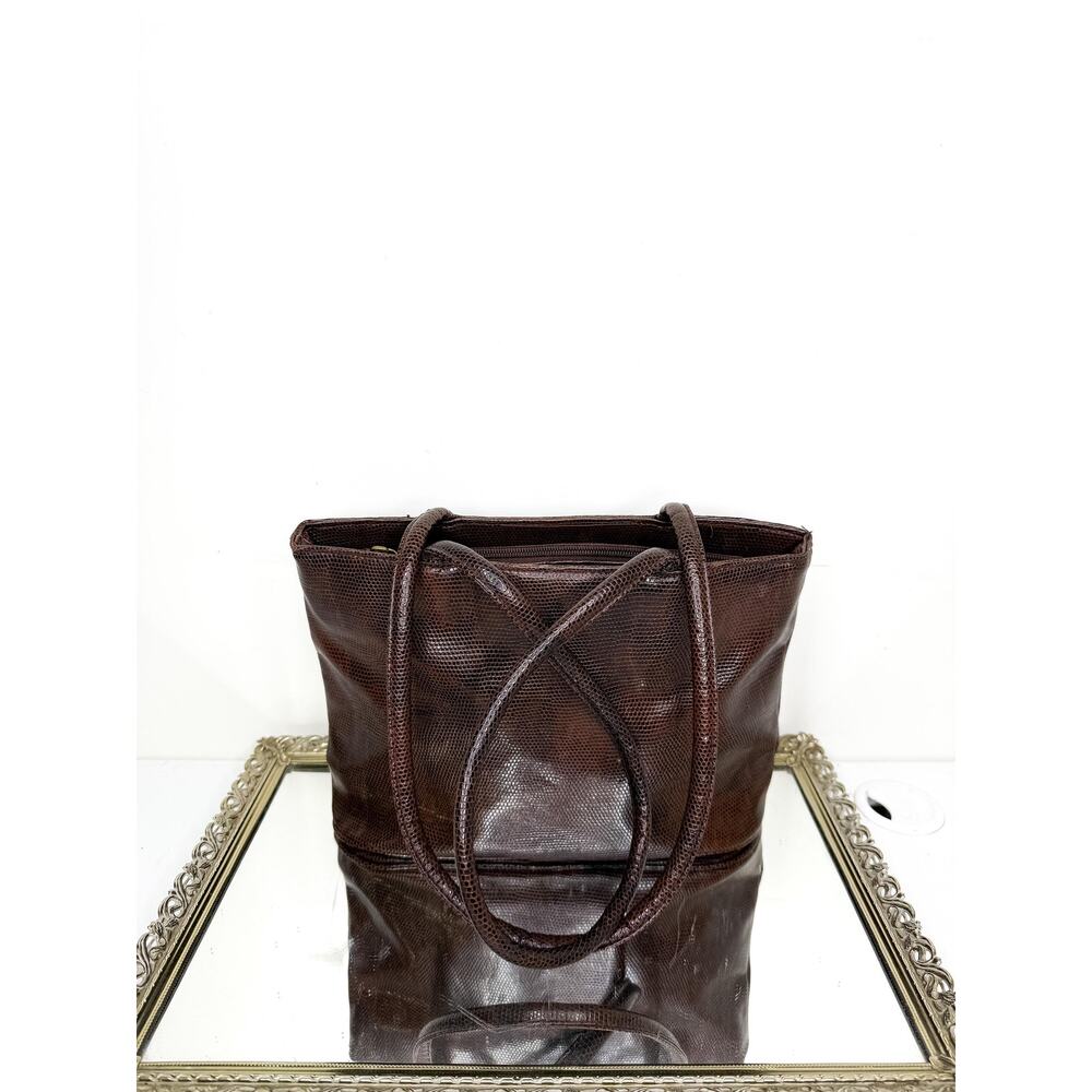 VINTAGE Brown Faux SnakeSkin Totebag by Bueno with top handles, EUC